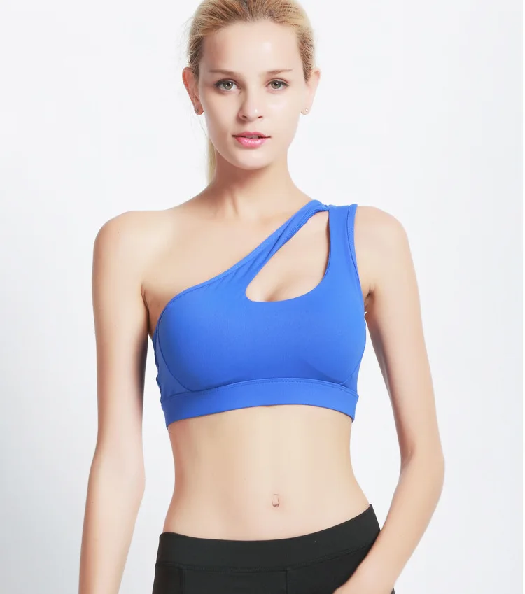 

2021 One Shoulder Push Up Gym Padded Shock Proof Bras Crop Top Breathable Athletic Running Active Crop Top Sports Yoga Bra