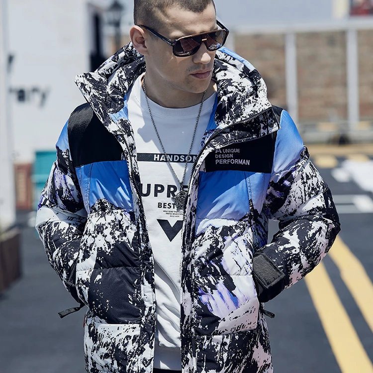 Man Winter Digital Camouflage Printing Outdoor Softshell Waterproof Jacket Coat Hooded Bubble Down Jacket Men