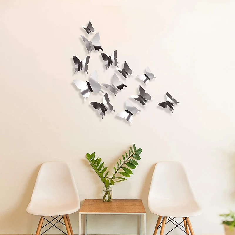 12 Pieces 3d Mirror Butterfly Combination Diy Butterfly Wall Stickers