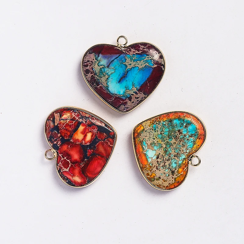 

Natural Ocean Jasper Flame Heart Pendant Emperor Red Jasper Tumble Stone Heart Pendant Jewelry Making, Picture shows