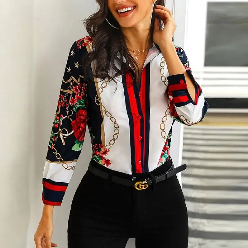 

Wholesale Custom Newest women printing button clothing western hot sale office shirt long sleeve fashion ladies blouse shirt