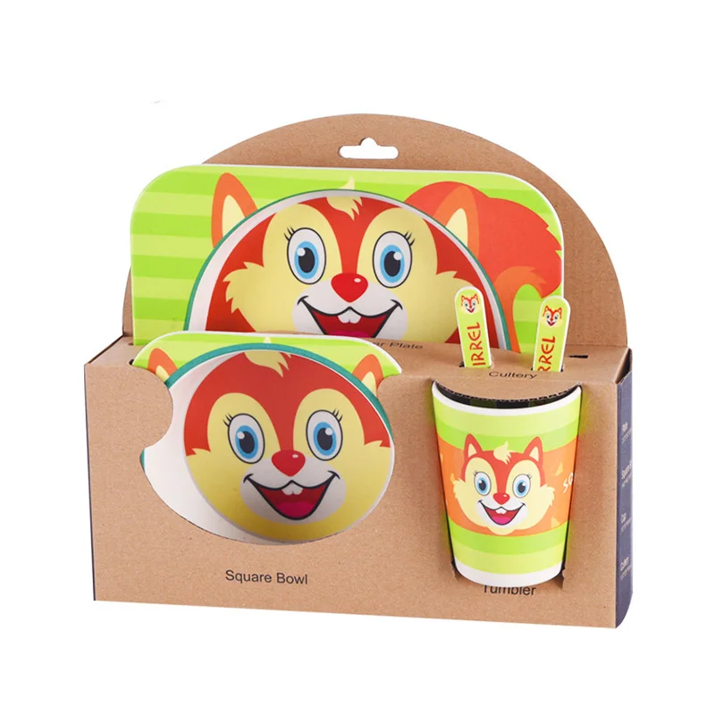 

2021 New Amazon Eco-Friendly Products Bamboo Fiber Salad Animal Baby Plate BPA Free Baby Gift Set Children Tableware, Customized color