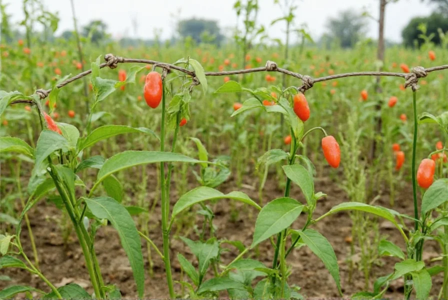 Chili pepper fence protecting crops from elephants in rural India