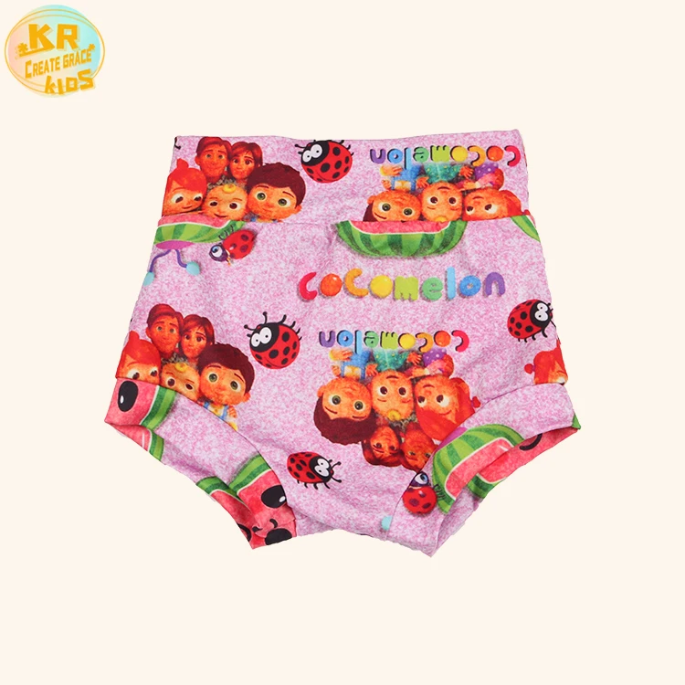 

Hot Selling Pink Custom Kids Summer Shorts Children Cartoon Cocomelon Print Baby Bummies, Customized color