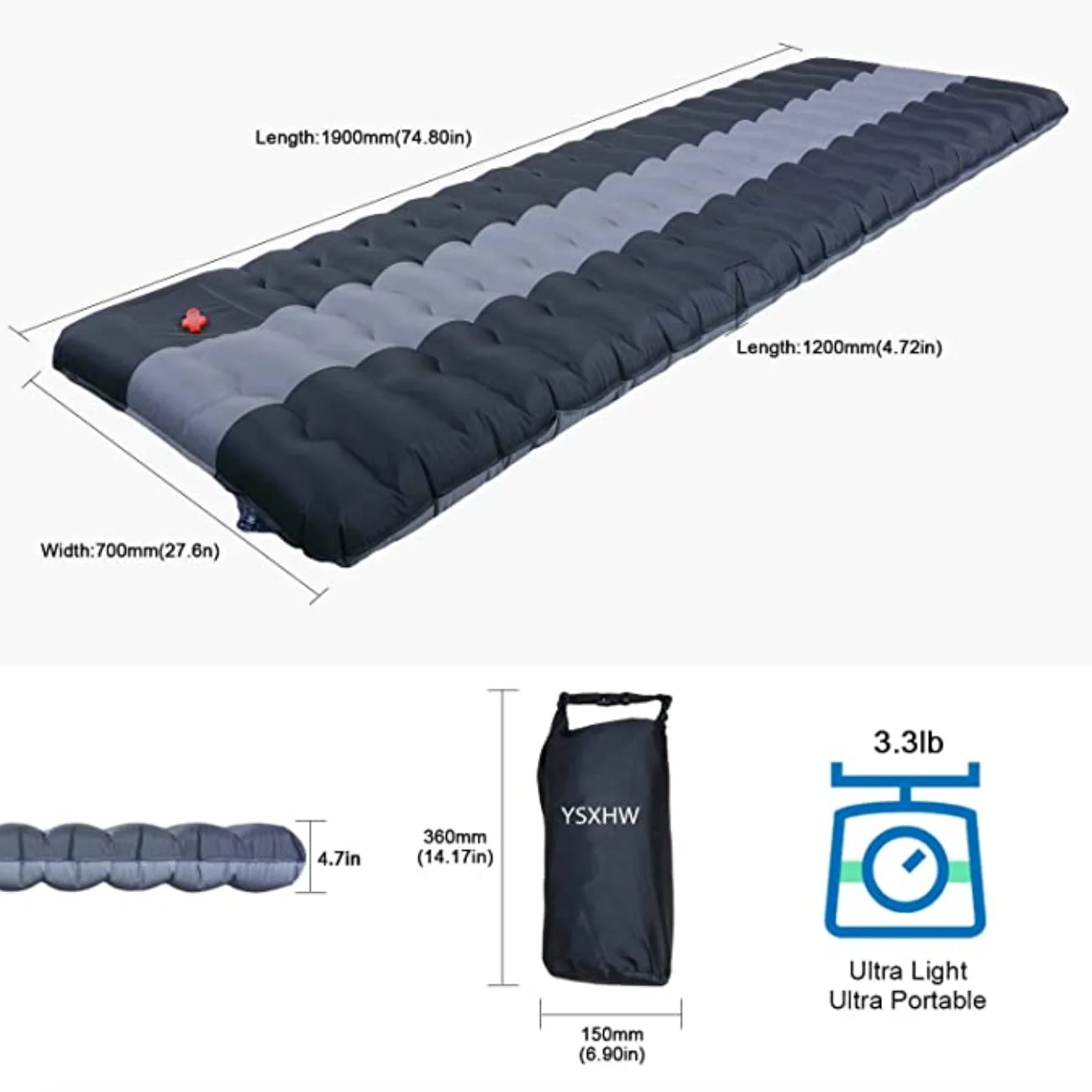 
Thick 4.7 Inch Lightweight Air Camping Mat Sleeping Pad Ultralight Waterproof PVC Inflatable Self Inflating Camping Mattress 