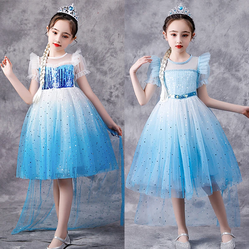 

Baby Girl Snow Queen Elsa Princess Dress for Girls Halloween Carnival Party Dress up Birthday Costume Children Clothing Dress, Blue