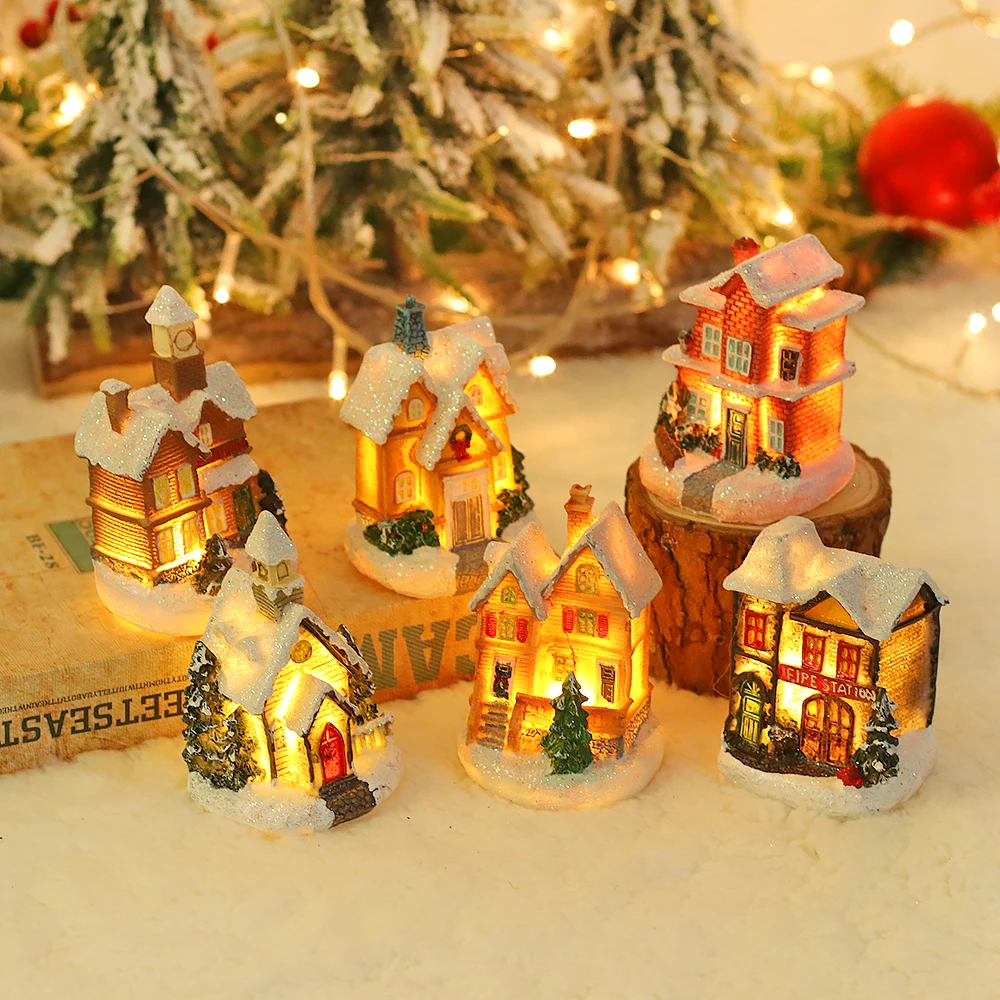 

Christmas Village Resin Christmas Decoration Supplies LED Light Christmas House Village