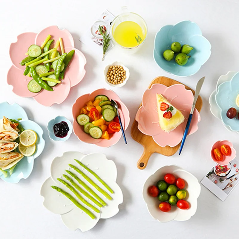 

Wholesale Sakura Shape Dinnerware Household Western Food Ceramic Plate And Bowls Afternoon Tea Dessert Tray Salad Dishes