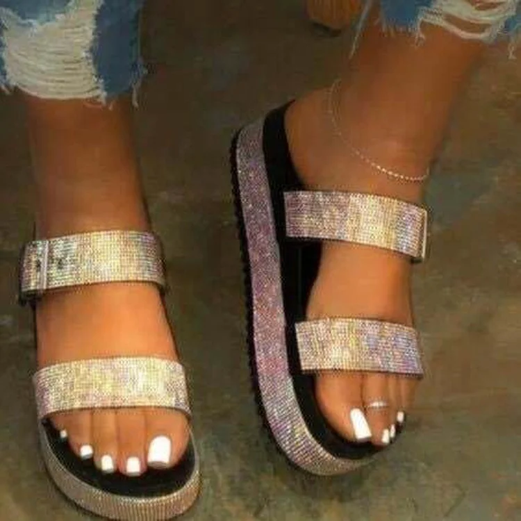 

Diamond women slippers summer crystal flat Slide ladies slip on Outdoor beach sandals, Picture