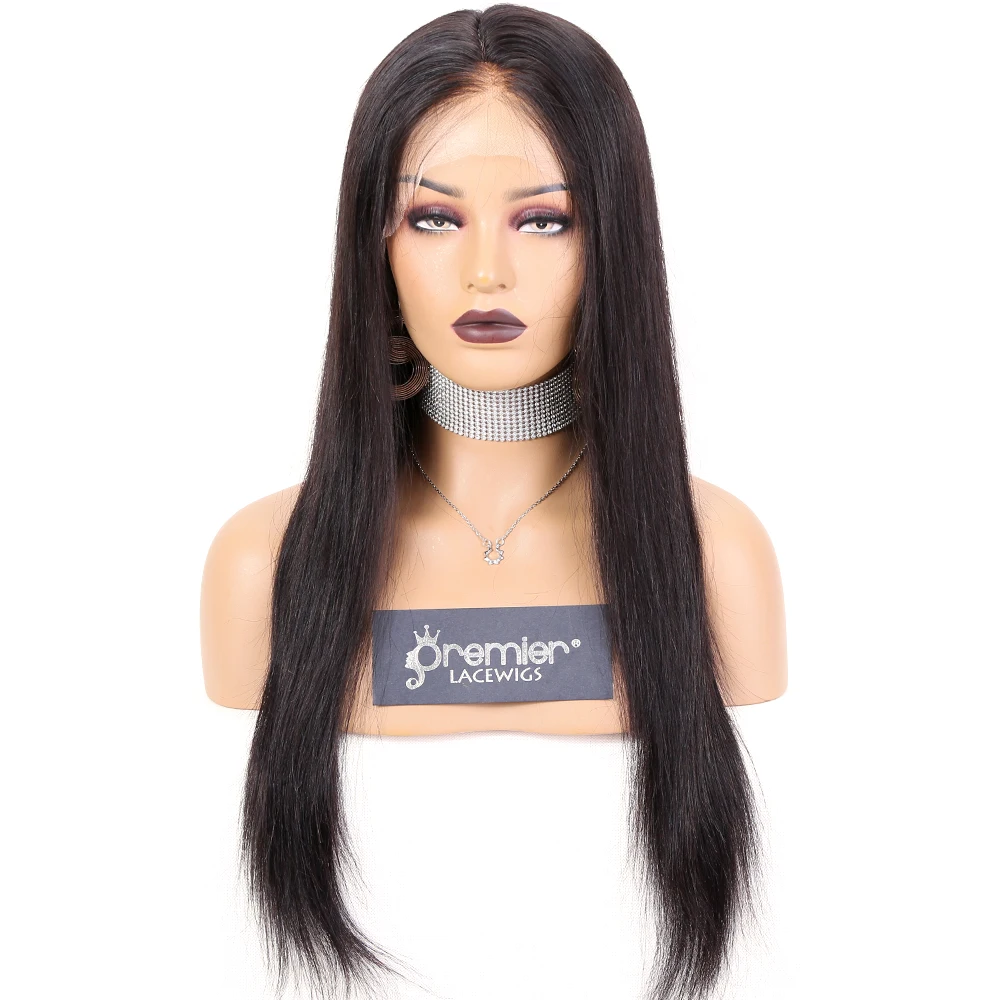 

Premier brazilian remy hair 150% heavy density pre plucked hairline deep bleached knots full lace wig transparent lace wig