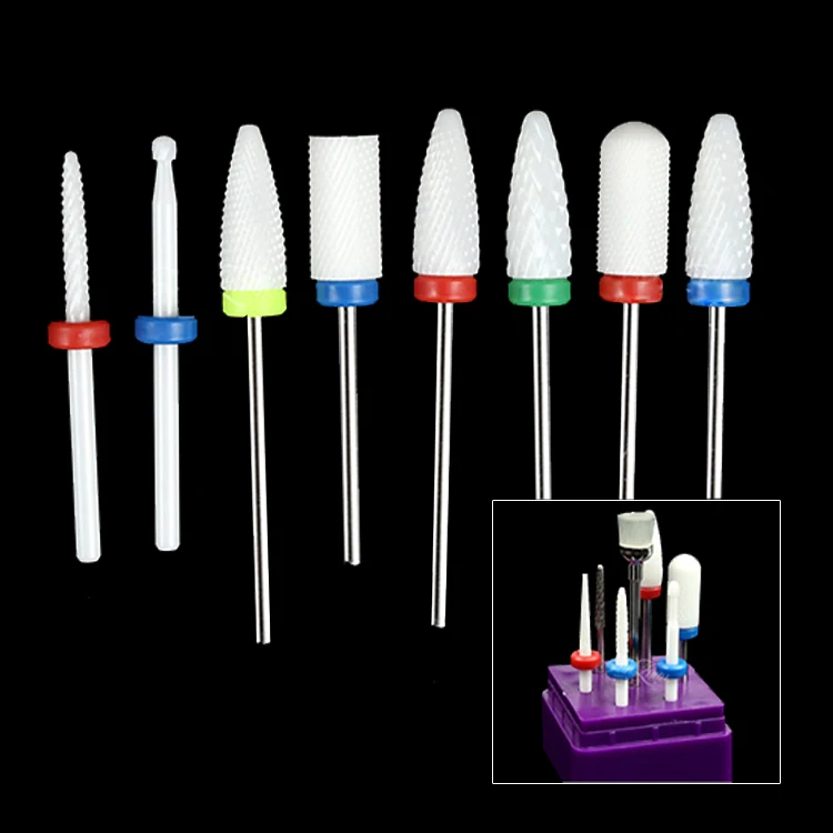 

Professional Podiatry Product Cone Acrylic Nail Bit Case Ceramic Nail Drill Bits Set For E File Bits, Light green,red,blue,dark green,black,yellow