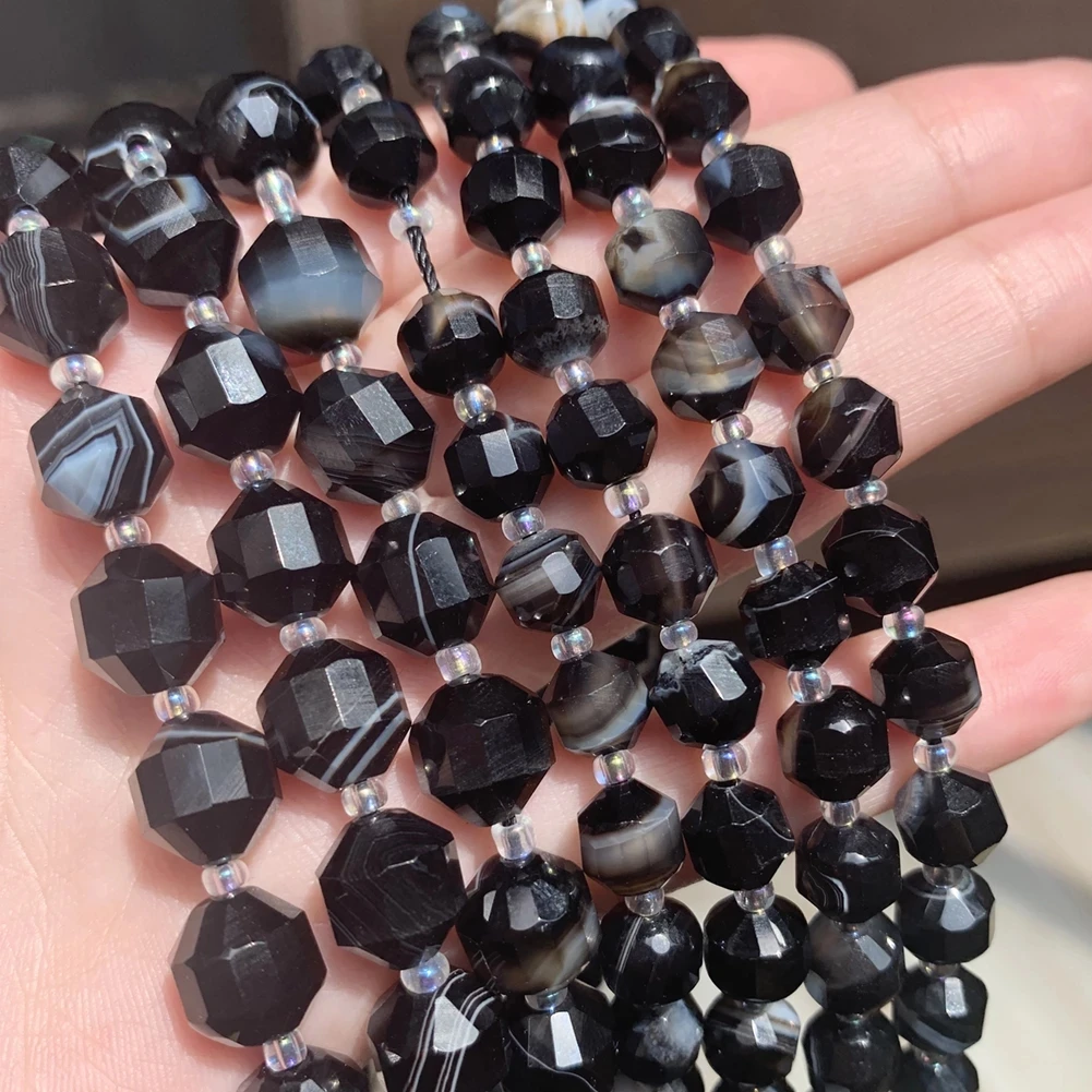 

Wholesale 8MM/10MM Olive Shape Faceted Black Striped Agates Stone Loose Beads for Jewelry Making DIY