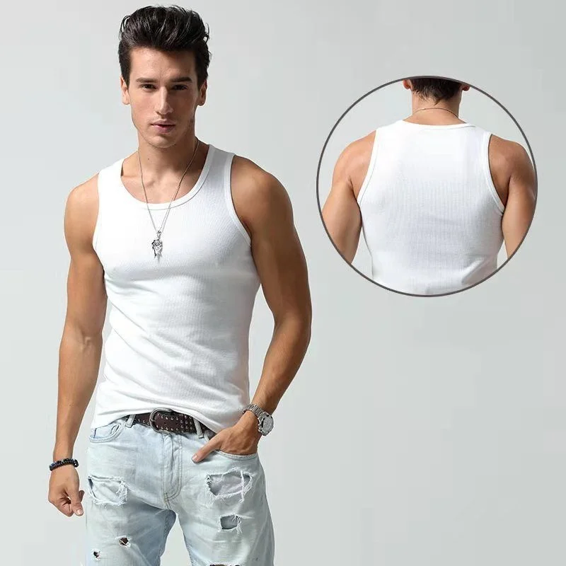 Pack of 3 Men Gym Vest Bodybuilding Ribbed tank Top Stretch Fitness tank Top in Stock