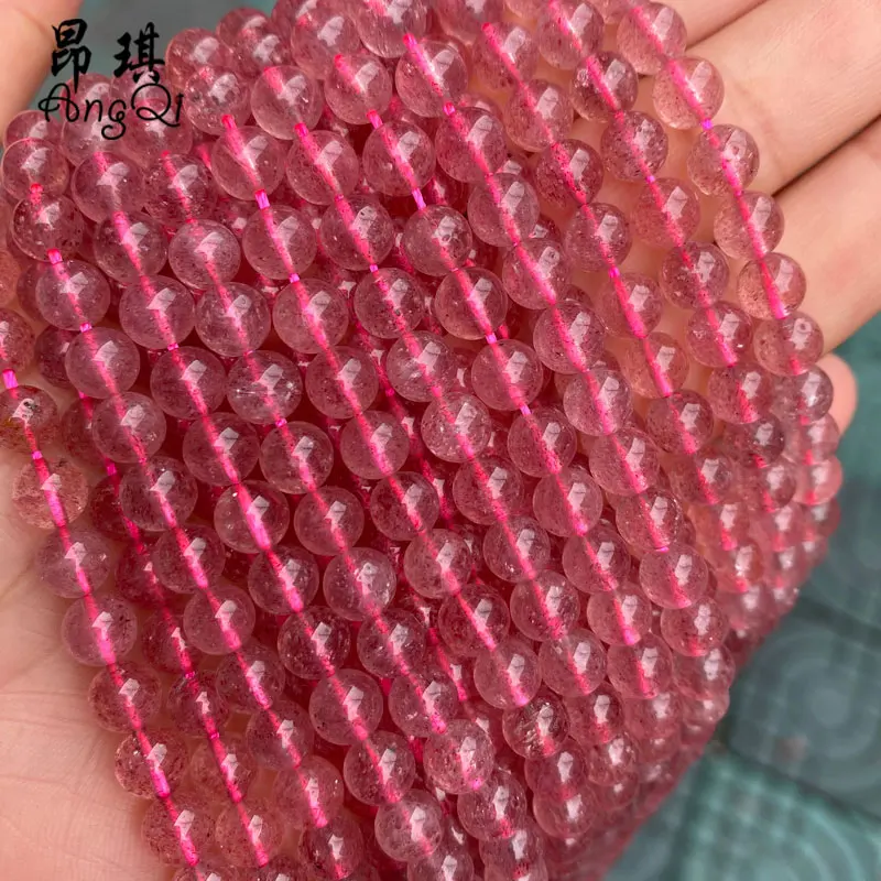 

High Quality 6A Natural Strawberry Crystal Quartz Stone Beads Round Loose Beads Gemstone Beads For Jewelry Making, Pink