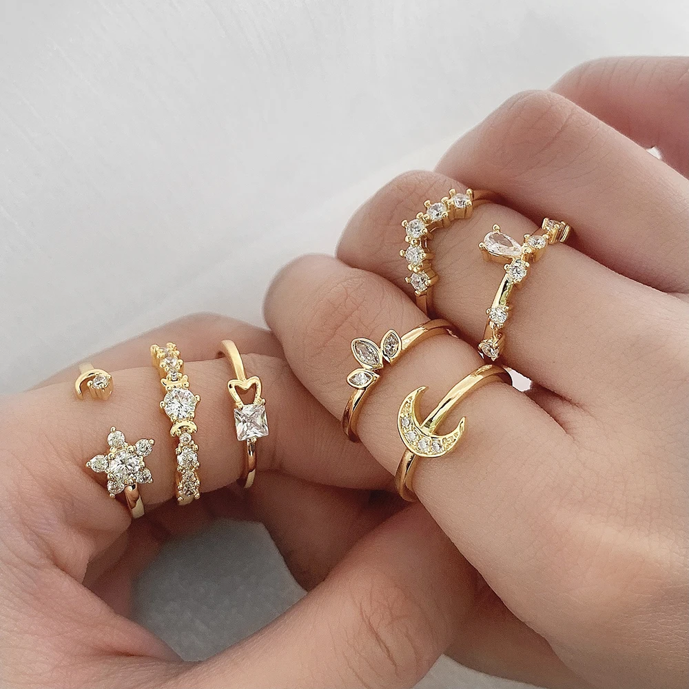 

18k gold open design ring jewelry women bling zircon rings