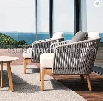 Hotel outdoor furniture courtyard garden rope furniture daybed woven rope sun bed with cushion