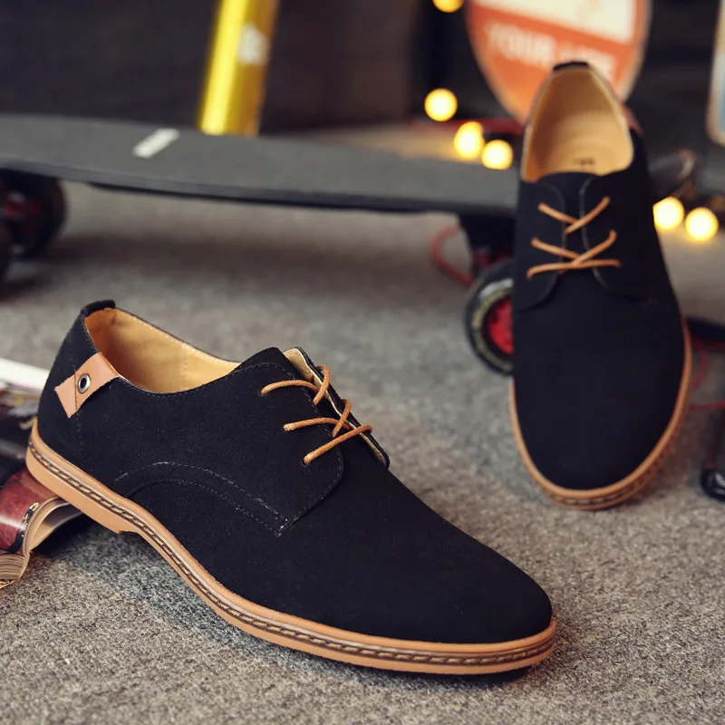 

2021 New Arrival Simple Men's Dress Shoes Solid Color Suede Leather Round Toe Flat Cross Strap Non-Slip Men's Job Shoes