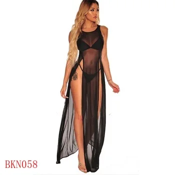 

2022 Latest Fashion Lady High Slit Skirt Beachwear Transparent maxi Sleeveless Beach Bikini Blouse Swimsuit Cover