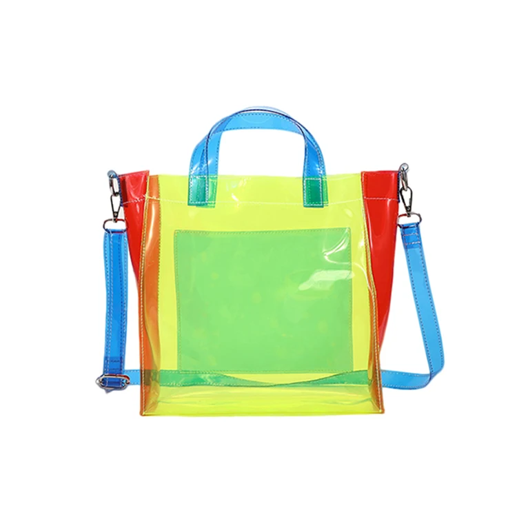 

TMB036 Summer New Contrast Color One-shoulder Crossbody Handbag Custom Women Transparent Colorful Tote Bags