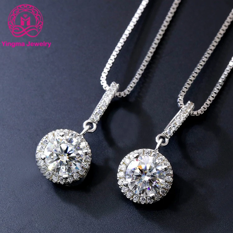 

0.5ct 1ct 2ct 925 sterling silver necklace good quality necklace moissanite certificate round moissanite necklace for women