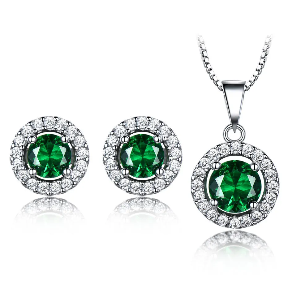 

Best Selling Nano Emerald 925 Sterling Silver Classic Round Necklace Earrings Jewelry Set, Green