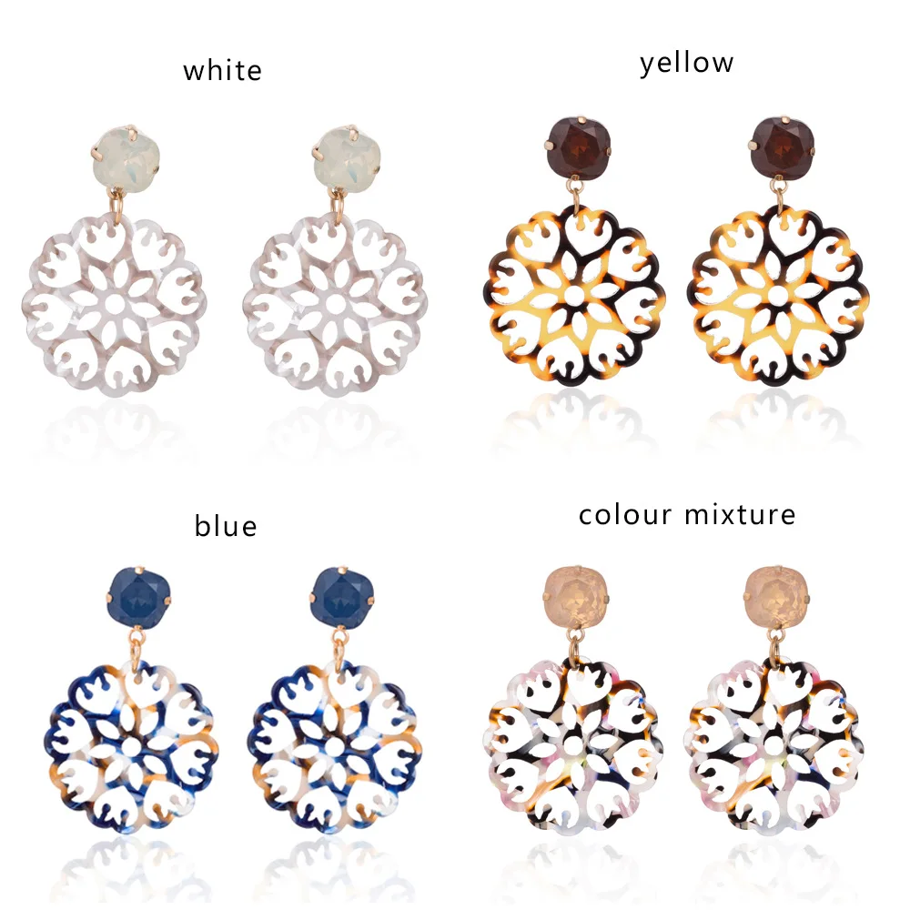 

JUHU Popular accessories geometric circular alloy drop earring acrylic stud earring set more than one card for women, Colorful