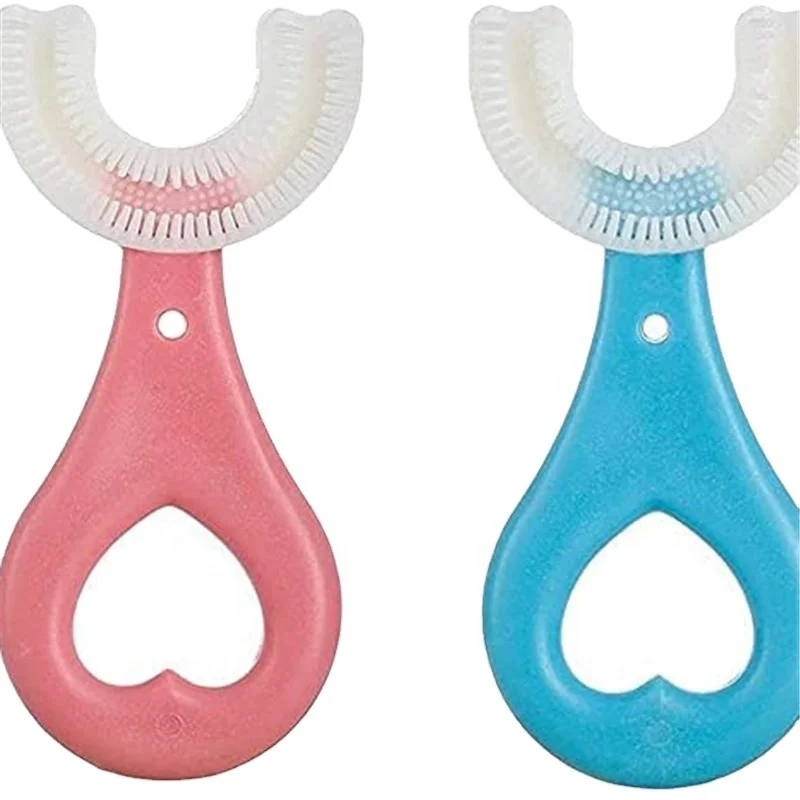 

Wholesale baby toothbrush silicone u shaped 360 kids u-shaped toothbrush, Red, blue