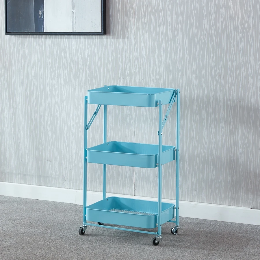 

Customized portable tool 3 tiers Folding rolling storage drawers cart