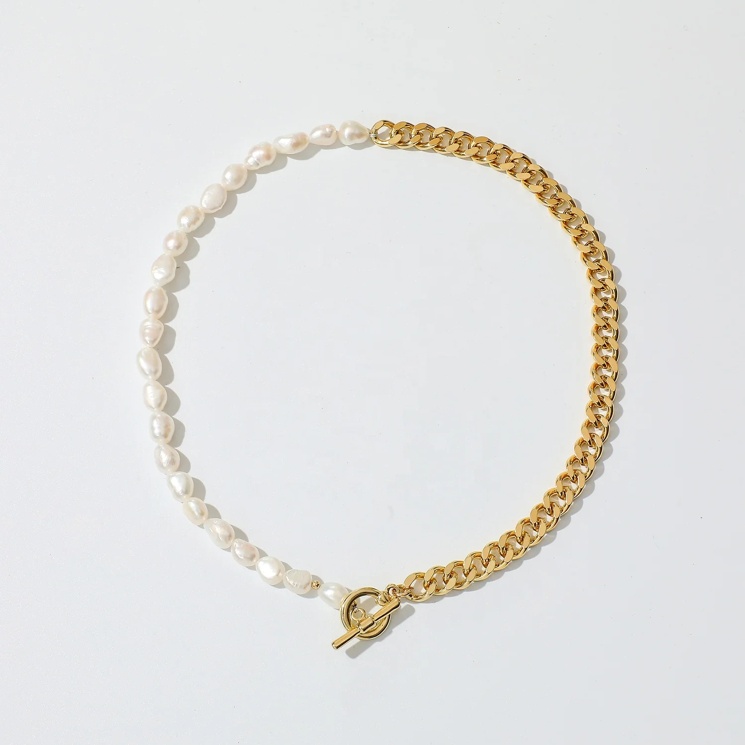 

Nice Half Cuba chain Half Freshwater pearl Chokers Gold Plated Cuban Chain necklace