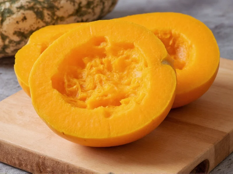 Sugar pie pumpkin halves on wooden cutting board