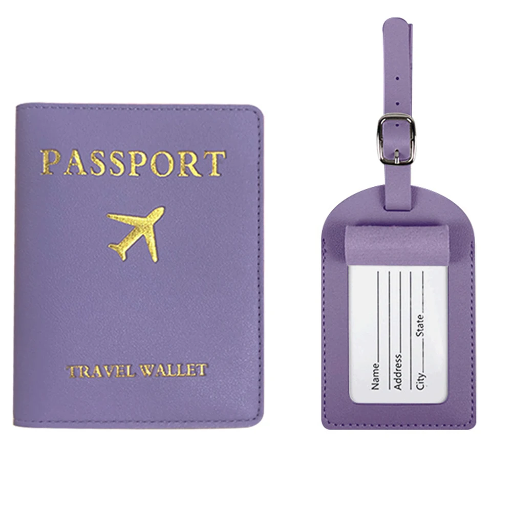 

New PU Leather Colorful Passport Wallet Holder Cover with Luggage Tag Set For Business Travel