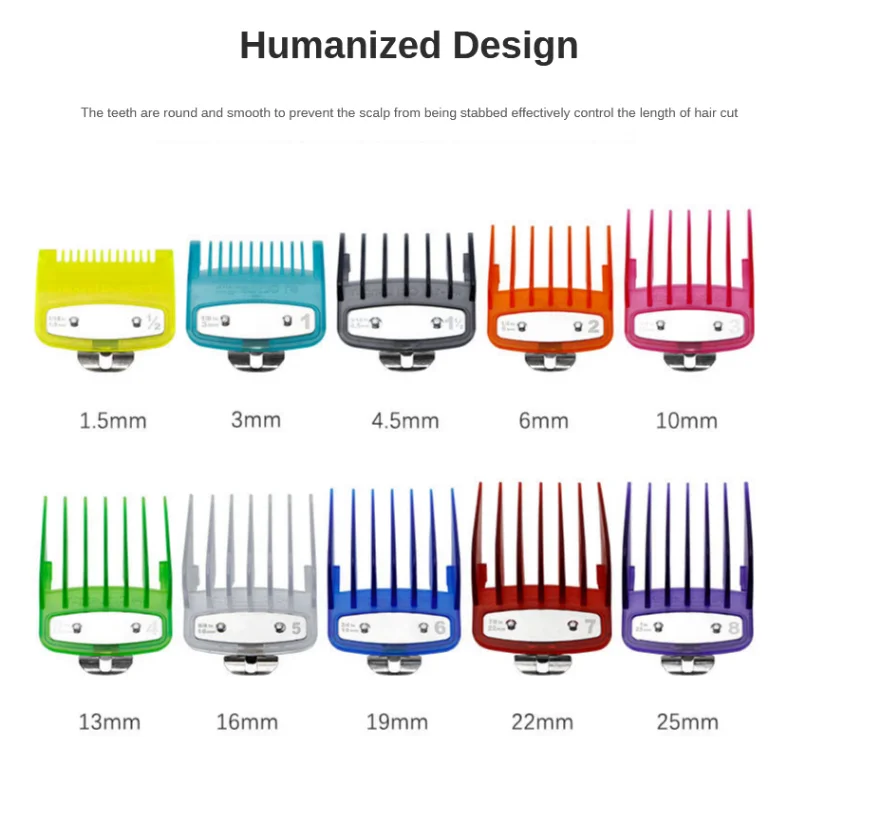 

10 size mixed colorful Transparent Hanging Buckle Limit Comb Hair Clipper Comb Guides Hair Styler Tools, 10 different transparent color