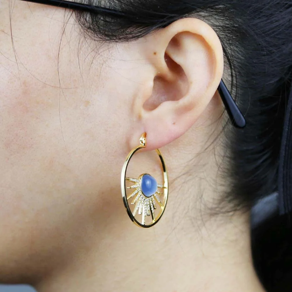 

New Blue Clear Cubic Zirconia CZ Fashion Women Jewelry Sparking Bling 5A Starbrust Northstar Geometric Circle Earring Hoops