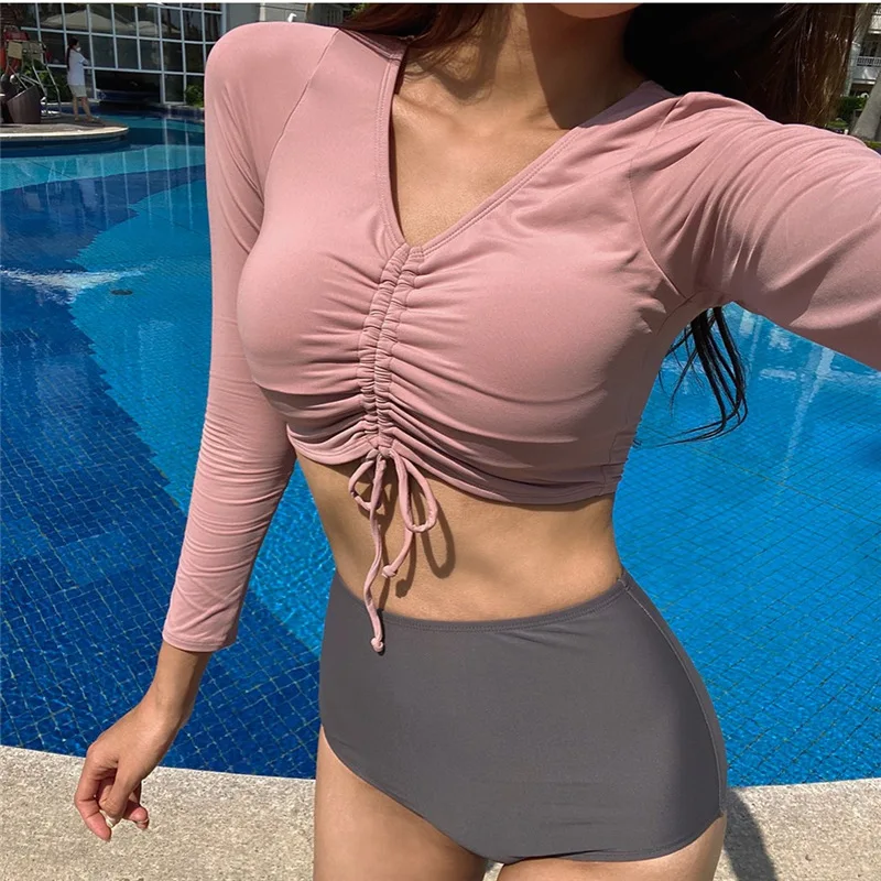 

YZ-0917 Ins Wind Color Long Sleeve Fission Swimsuit Female Diving Suit Womens Sexy Swimsuit Fashion Swimwear