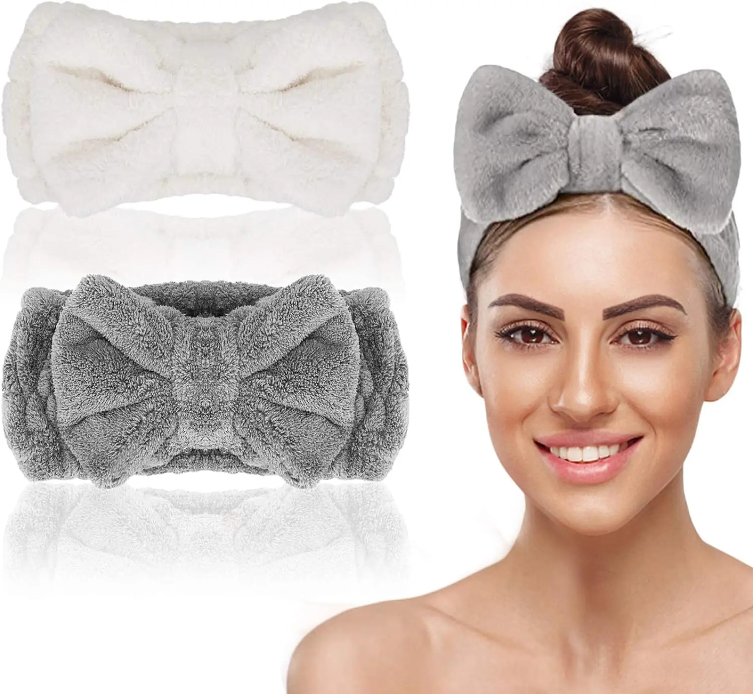 

Bowknot Spa Headband Soft Coral Fleece Facial Hair Wrap Makeup Fluffy hair bands for women Girls Washing Face Skin care headband