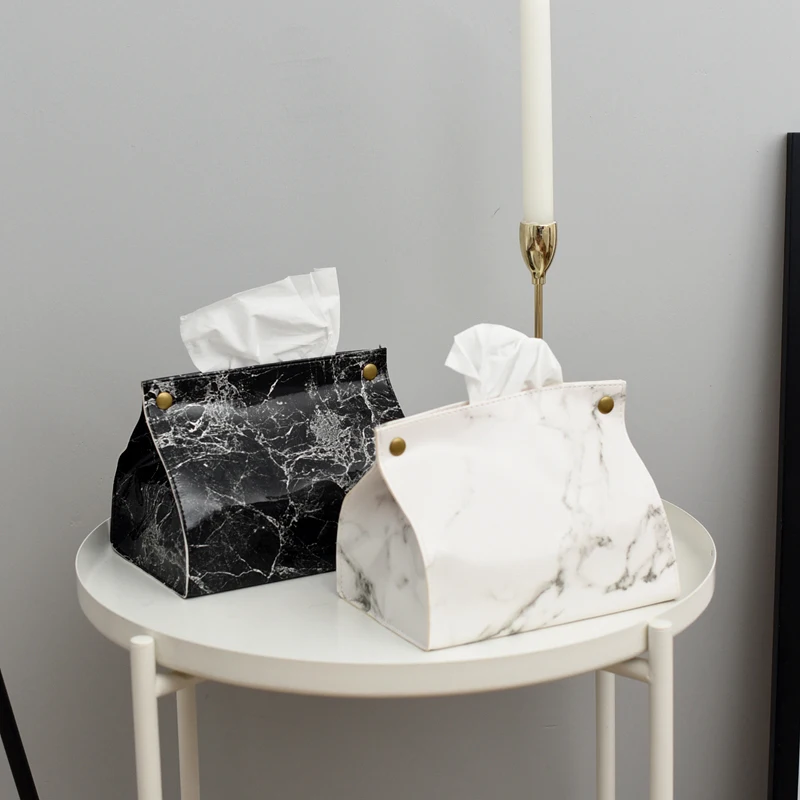 

Canvas Marble style pu leather paper towel dust bag household bedroom living room paper tissue box, Black, white