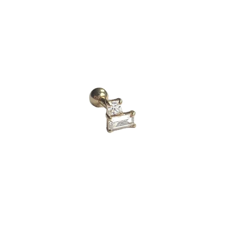 

ROXI s925 sterling silver geometric rectangular zircon inlaid with diamond thread piercing ear bone nails stud earring