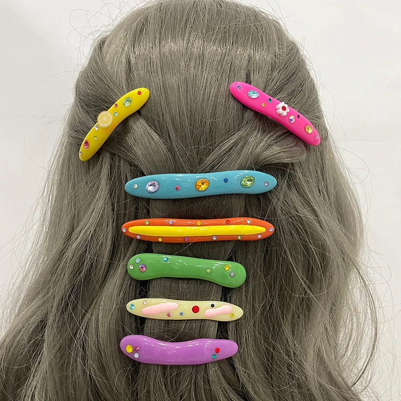 

Summer Candy Color Resin Inlaid Diamond Drip Oil Hair Clip for kids Hot selling children hair clips