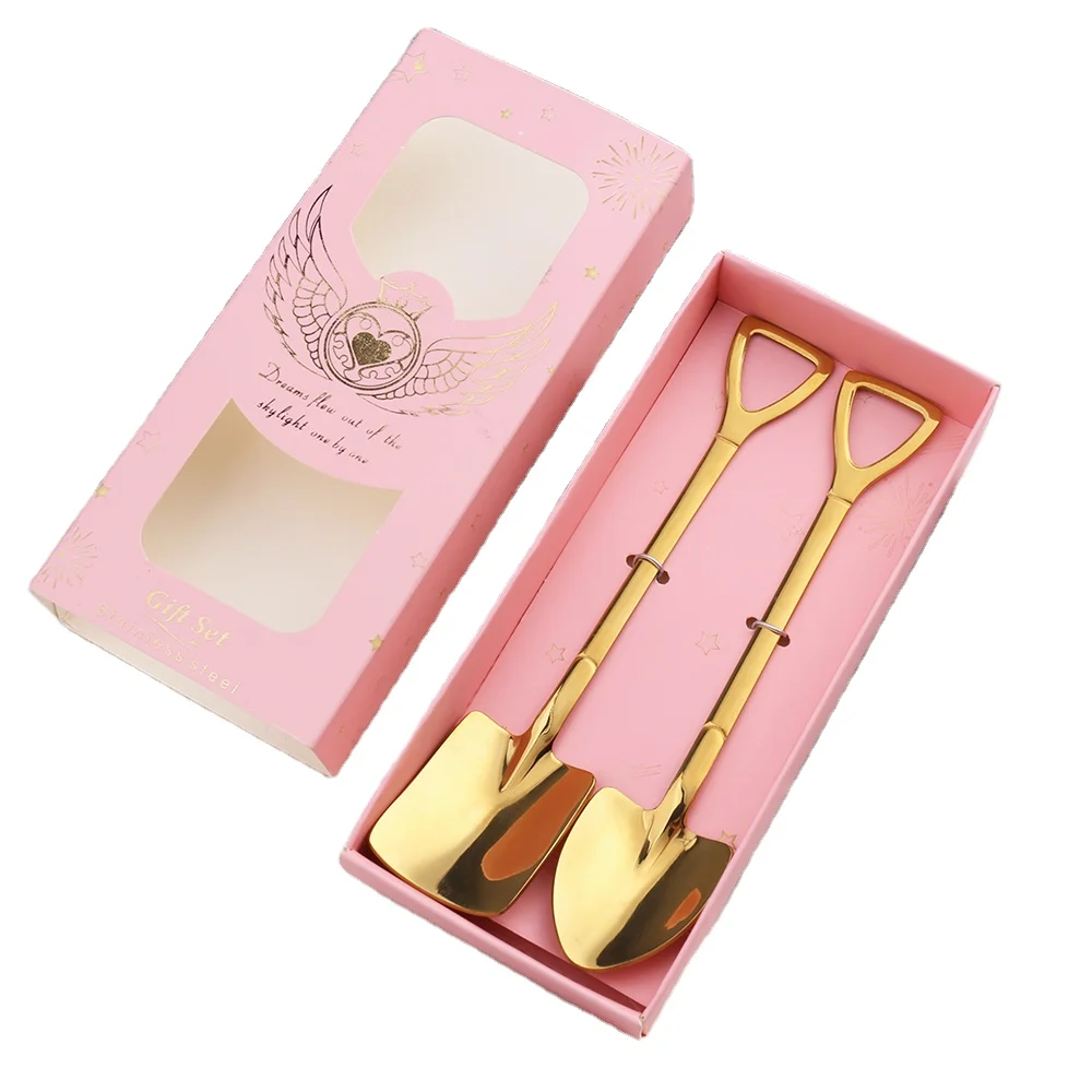 

Cute Gold Tea Coffee Sugar Ice Cream Dessert Spoon Fruit Ice Cream Dessert Spoons With Gift Box