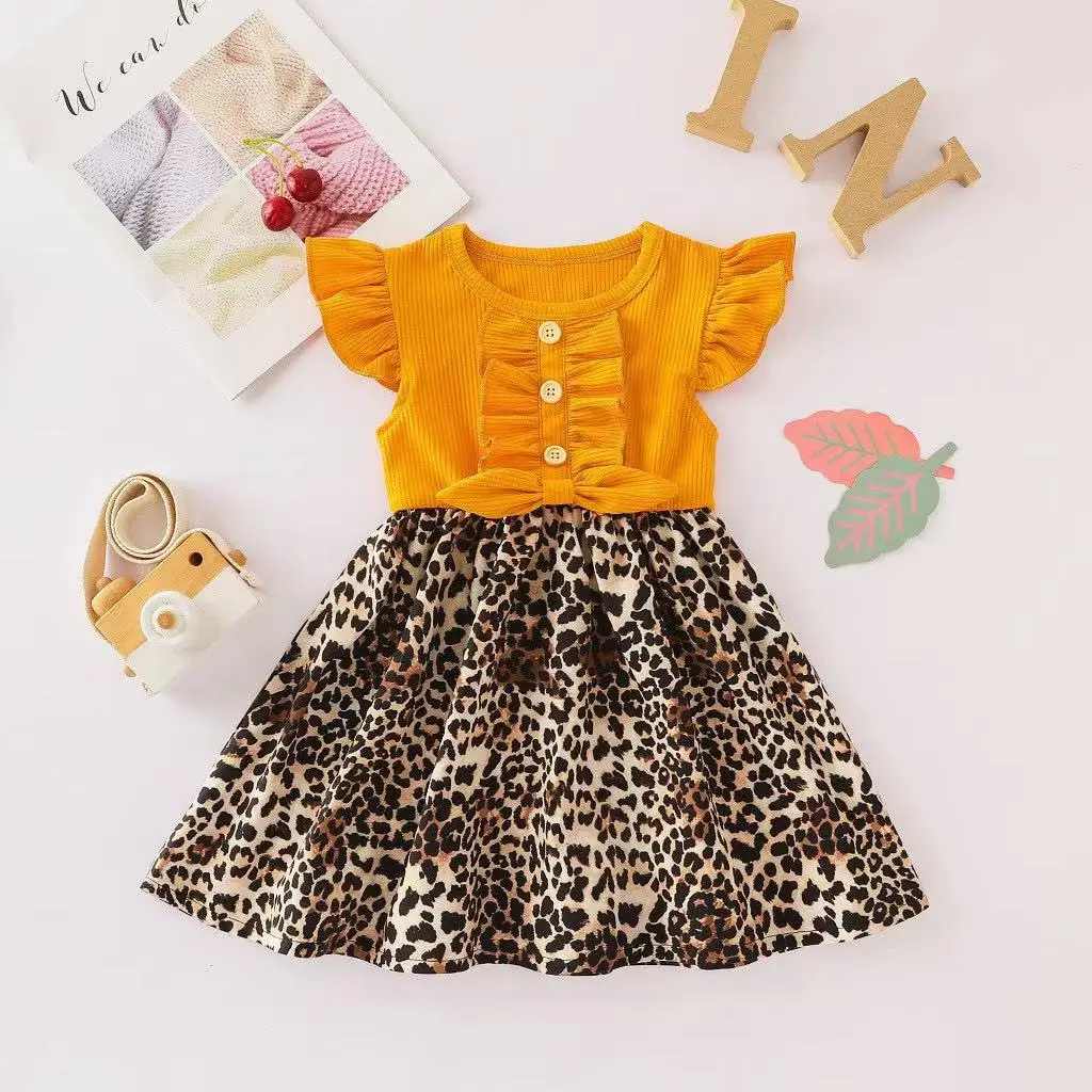 

Fashion Hot Products Children's Clothing Summer Puff Sleeve Cotton Print leopard print Dress, Picutres