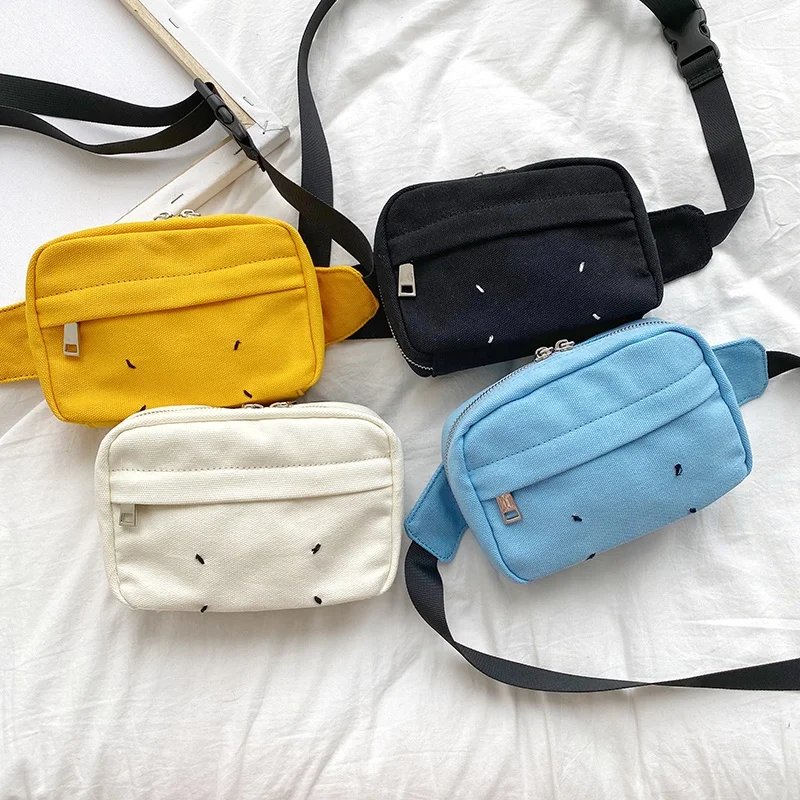 

New summer women's fashion simple solid color crossbody bag car sewing belt Waist Bag casual canvas small square bag