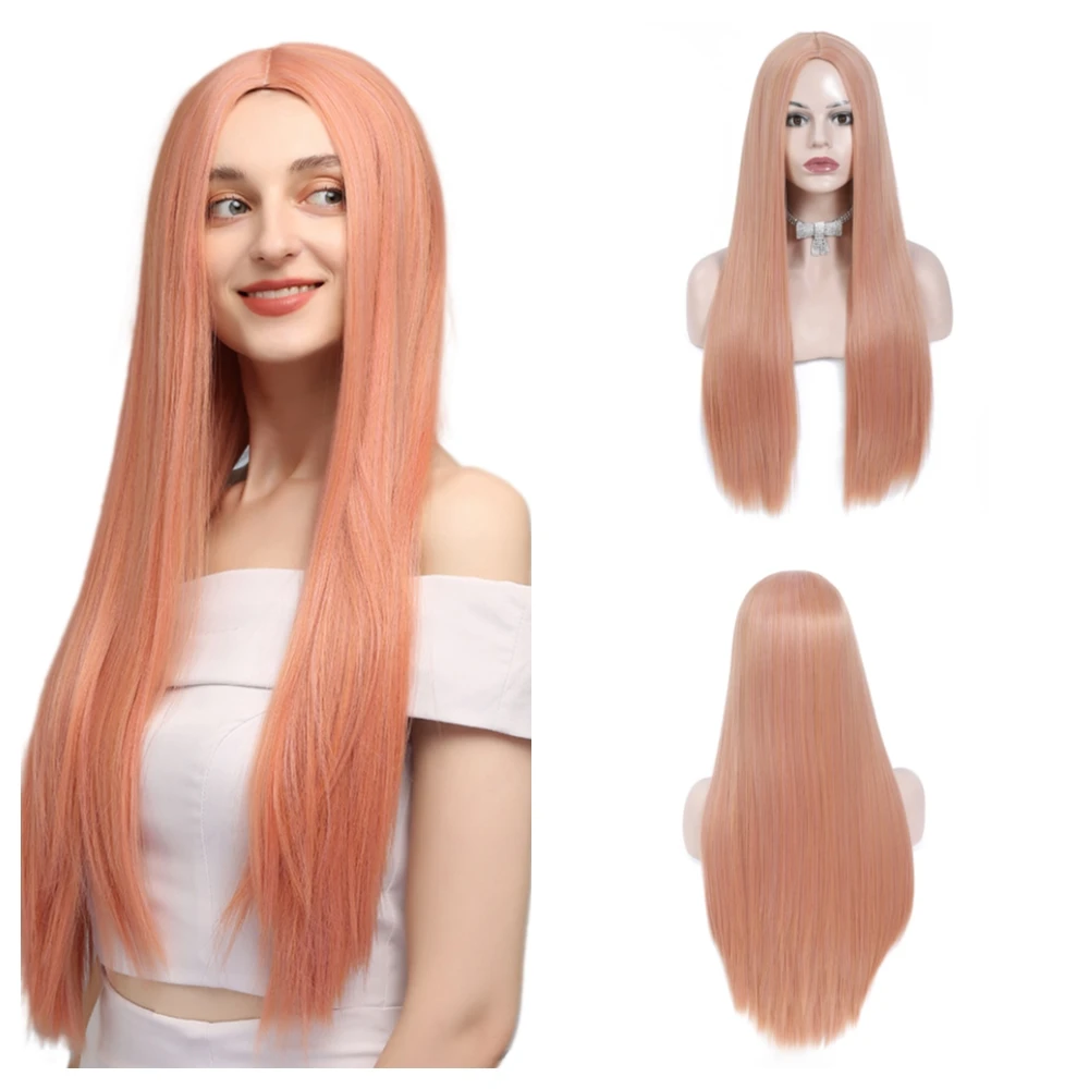 

X-tress Ombre Pink Purple Straight Synthetic Hair Wig For Women Cosplay Machine Made Natural Hair Wigs Heat Resistant Fiber Wigs