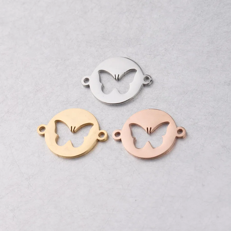 

High Polished Stainless Steel Metal Rose Gold Plated Jewelry Accessories Hollow Butterfly Shape Charm, Gold,silver,rose gold