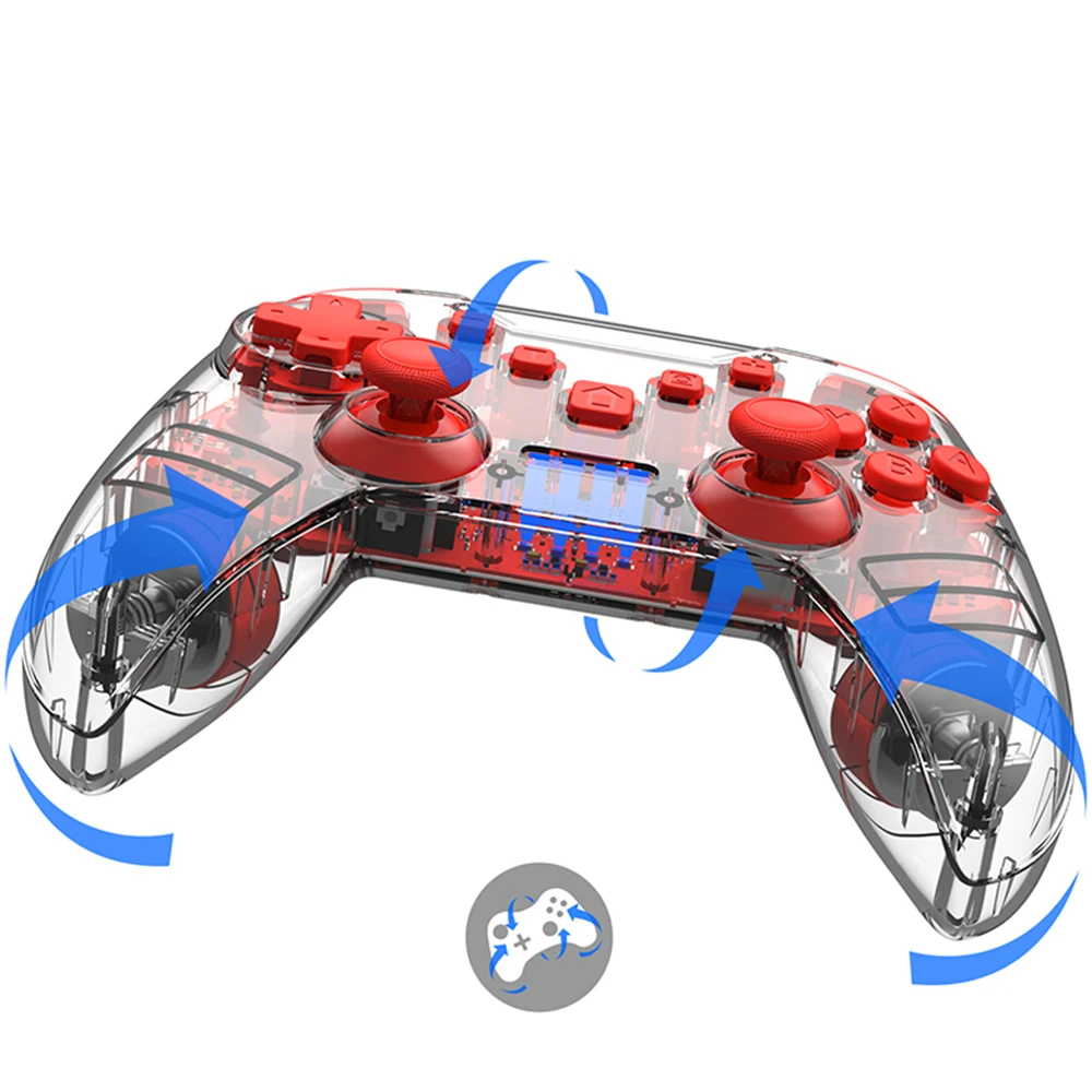 

2021 Hot Sell Cheap Blutooth Gamepad Shock Controller Switch Joystick 360 Wireless Joypad Transparent Red Color Gamepad Remote, Red, black