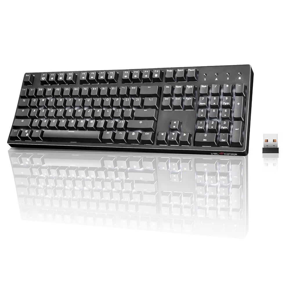 

Velocifire Wireless Mechanical Keyboard LED Backlit 104 Keys Standard Dual Mode Keyboard, Black\white
