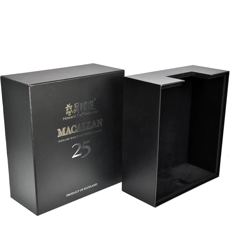 Black Rigid Cardboard Paper Wine Glass Packaging Gift Boxes With Ribbon Customized Magnetic Paperboard Wine Box for Packing factory