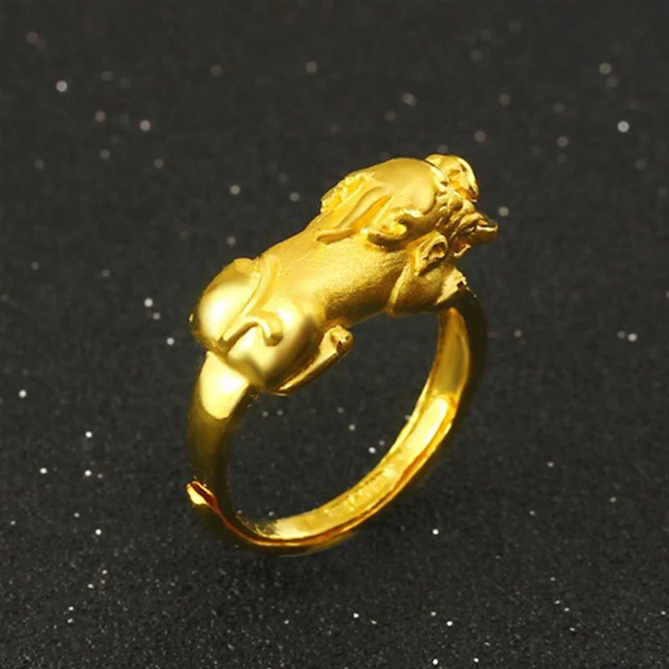 

Trendy Men Jewelry Gold Plated Attract Good Luck Wealth Ring Fengshui Pixiu Ring, Picture