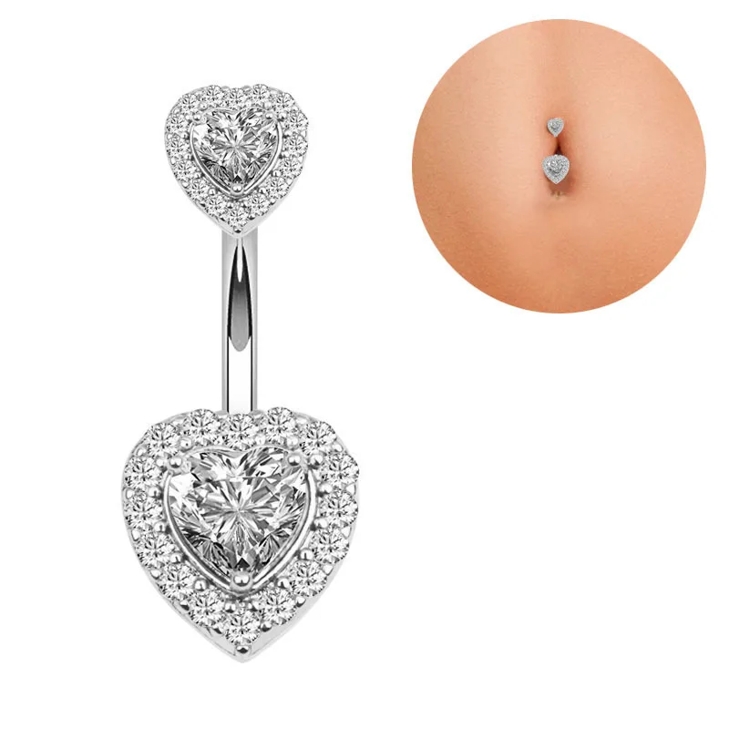 

VRIUA 1PC Steel Belly Button Rings Crystal Piercing Navel Heart Style Navel Piercing Earring Belly Piercing Sexy Body Jewelry, Rose gold sliver