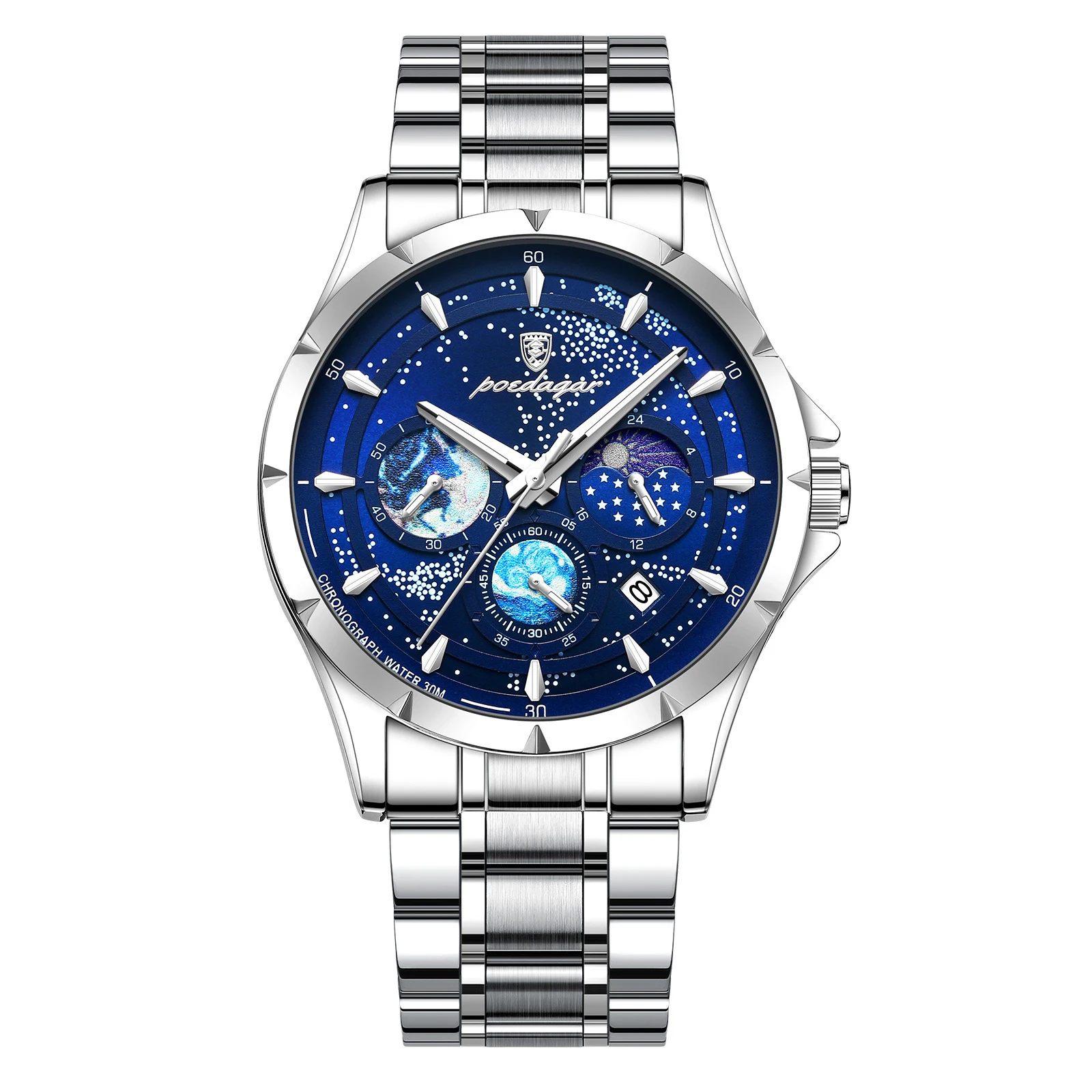 42MM Starry Sky Fashion Trend Stainless Steel Waterproof Luminous Chronograph Quartz Custom Mens Watches