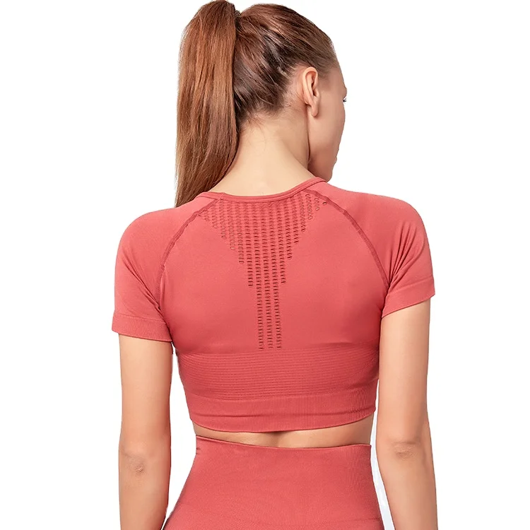 

Summer yoga wear women gym back hollow top short sleeves yoga crop top oem, Printed